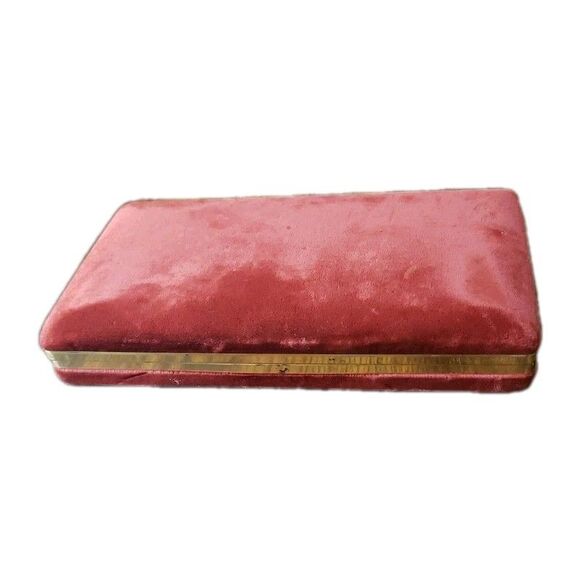 Mele Vintage Red  Velvet Travel Jewelry Box Case Clamshell Style Lined 9x5" - Picture 1 of 16